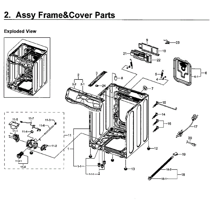 Frame And Cover Diagram and Parts List for WF50K7500AV A2-11 Samsung Washer