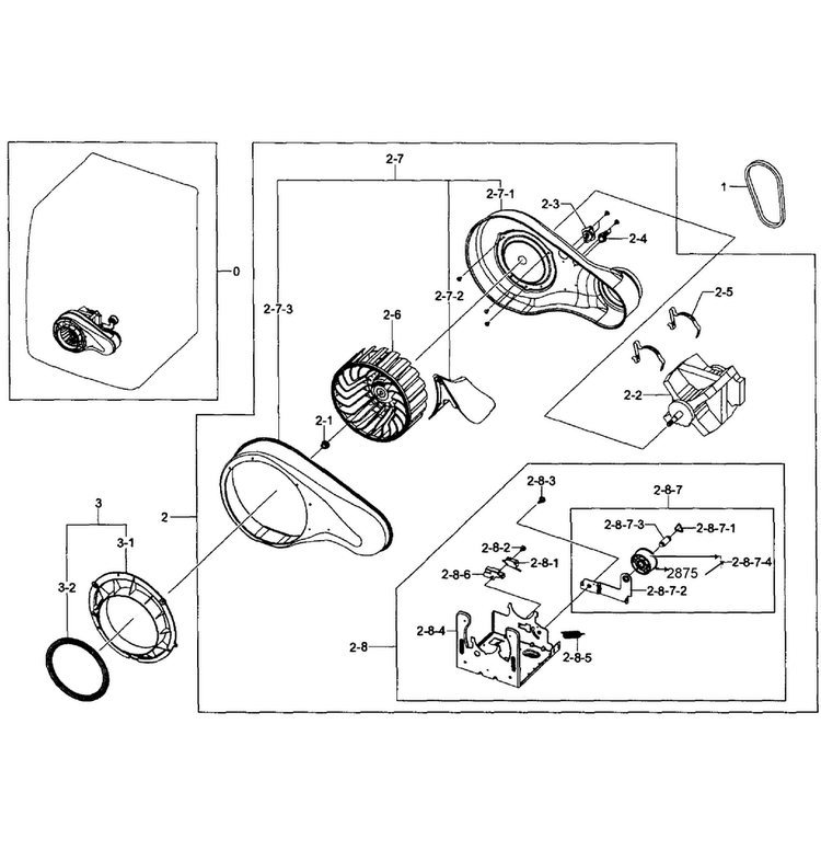 Motor Assy Diagram and Parts List for DV435GTGJWR A1-0001 Samsung Dryer