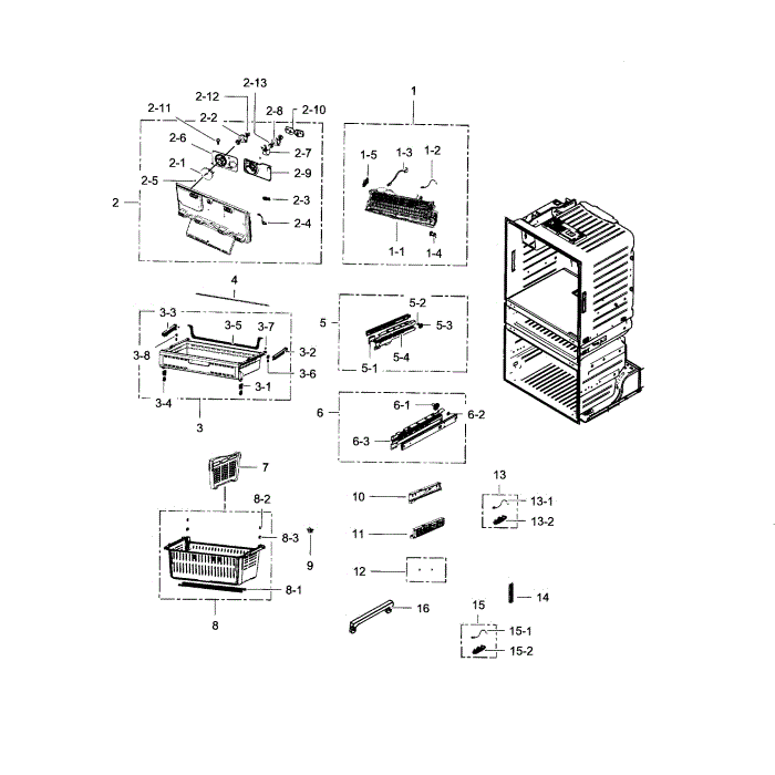 Freezer Diagram and Parts List for RF4289HARS XAA-03 Samsung Refrigerator