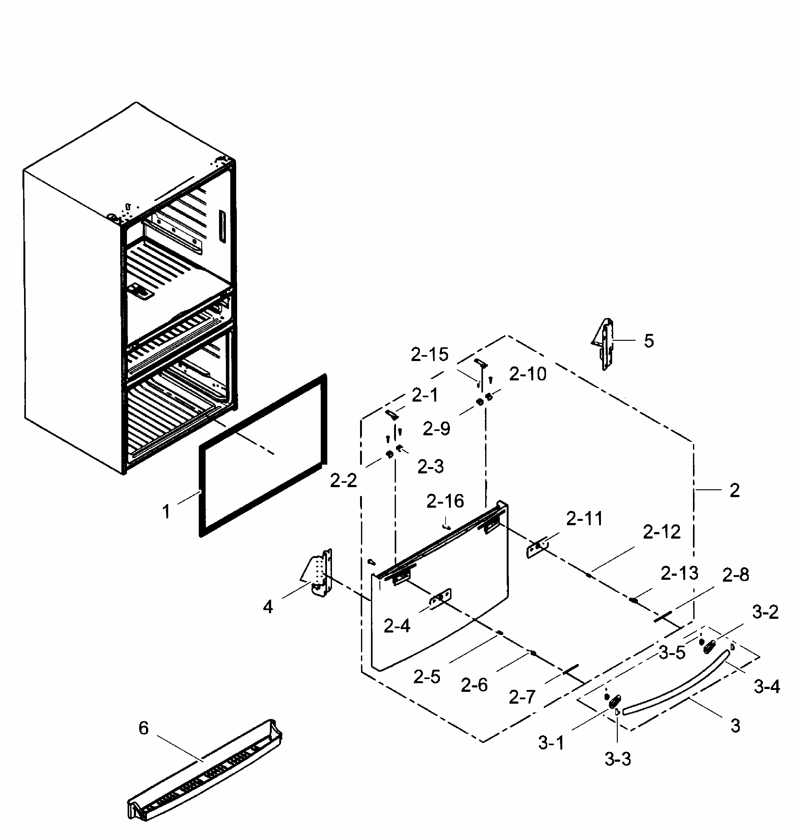 Freezer Door Diagram and Parts List for RF31FMEDBBC AA-0005 Samsung Refrigerator