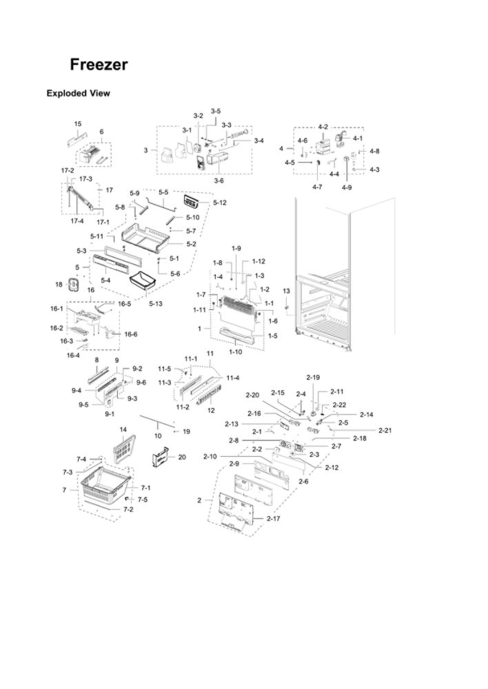 Freezer Parts Diagram and Parts List for RFG29THDWP XAA-00 Samsung Refrigerator