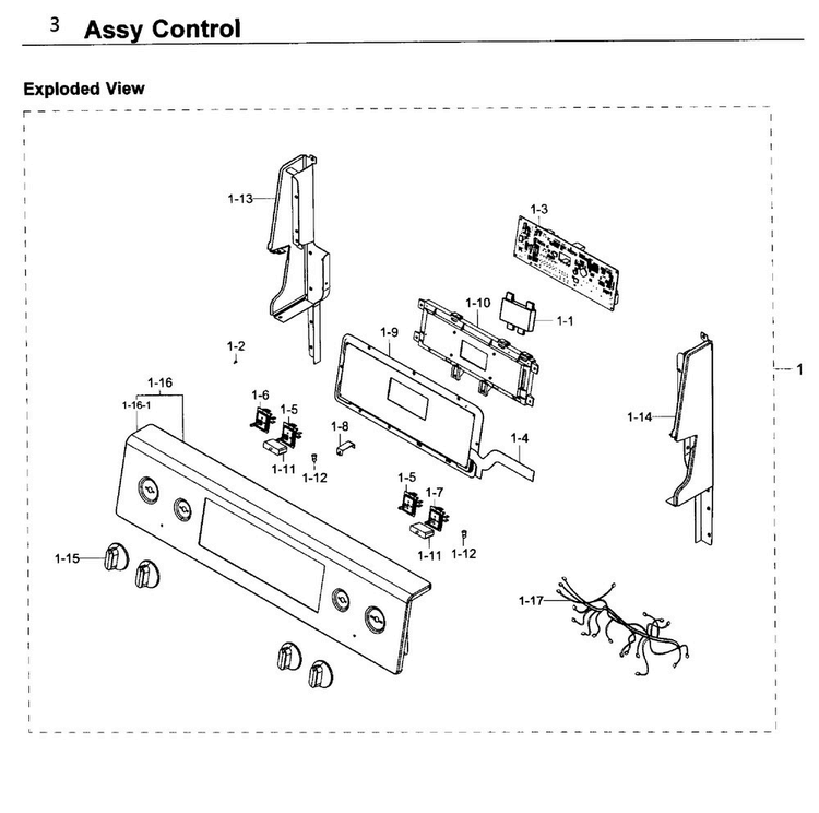 Control Diagram and Parts List for NE59K3310SB AA-0000 Samsung Range