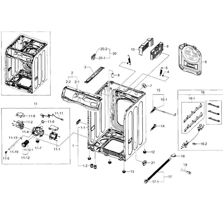 Frame Diagram and Parts List for WF520ABW XAA-0004 Samsung Washer