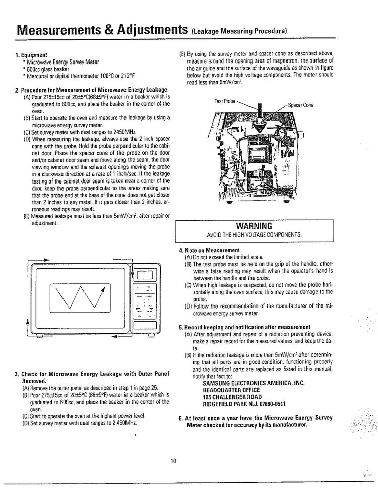 Measurements And Adjustments Page 2 Diagram and Parts List for MW3580T XAA Samsung Microwave
