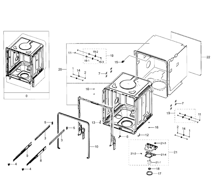 Tub Assy Diagram and Parts List for DW80H9930MO AA-0000 Samsung Dishwasher
