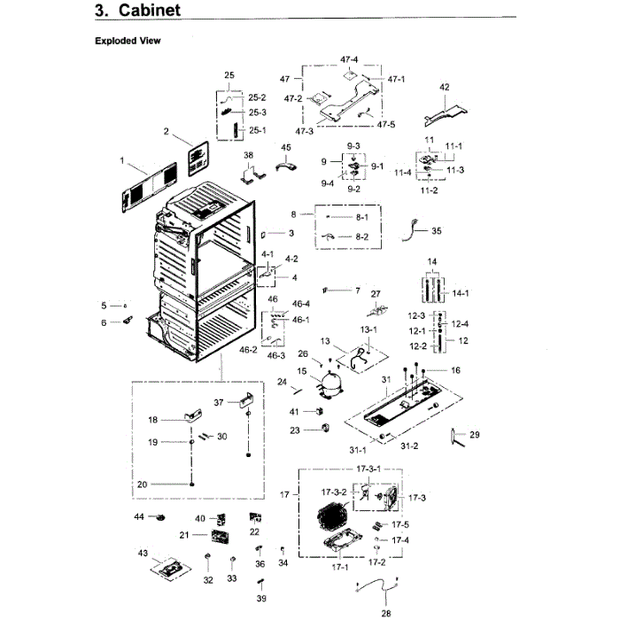 Cabinet Diagram and Parts List for RF28JBEDBSR AA-02 Samsung Refrigerator
