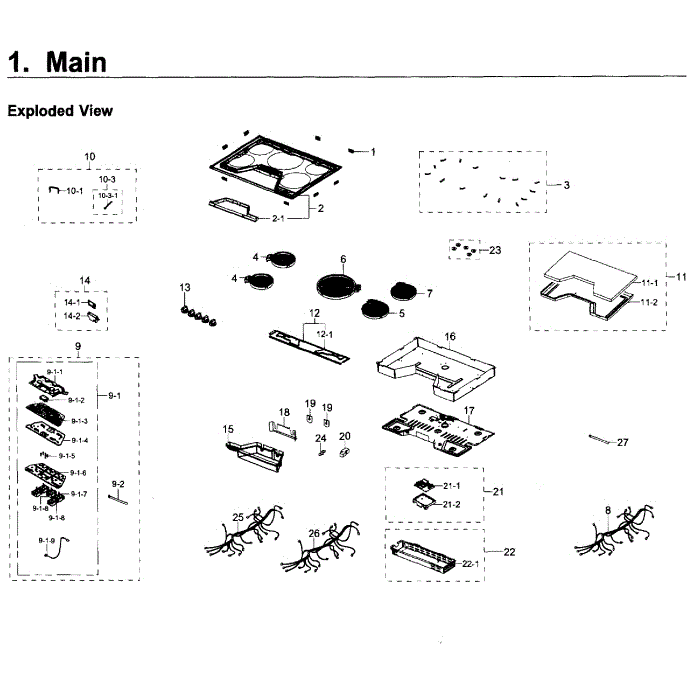 Main Assembly Diagram and Parts List for NZ30K6330RG AA-00 Samsung Cooktop