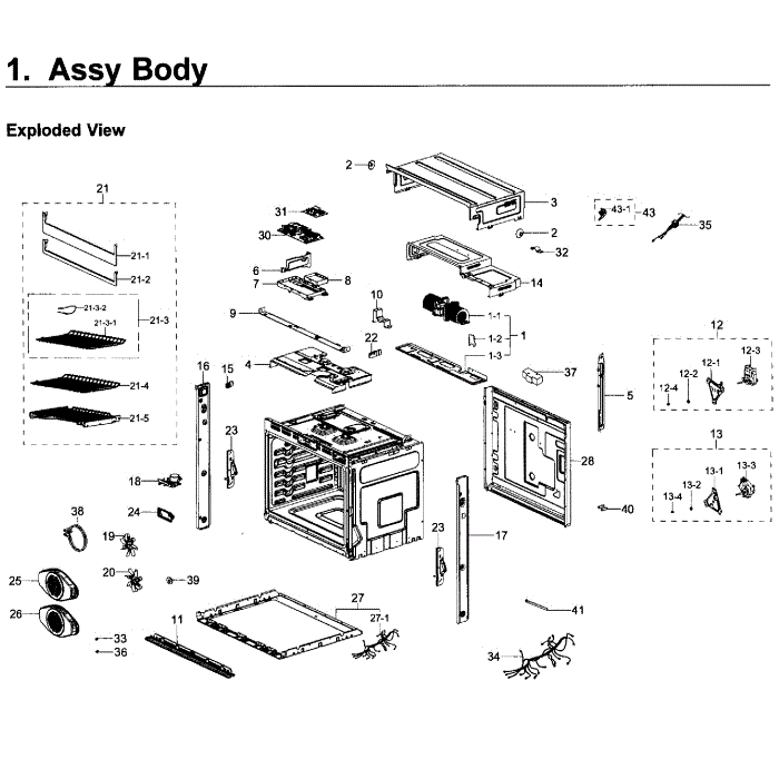 Body Diagram and Parts List for NV51K7770SG AA-00 Samsung Wall Oven