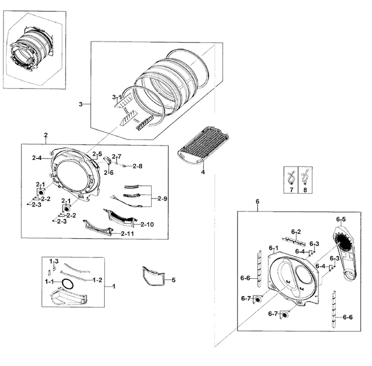 Drum Assy Diagram and Parts List for DV219AEW XAA-0001 Samsung Dryer