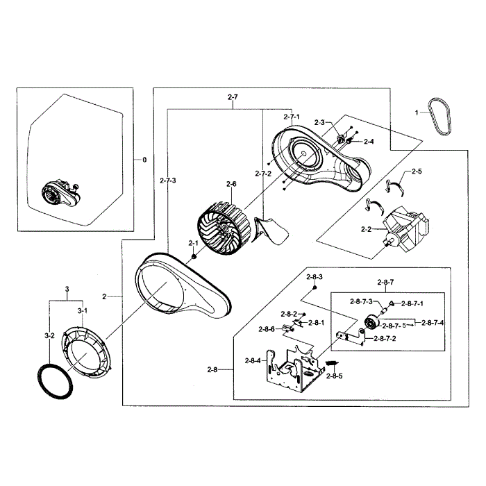 Motor Assembly Diagram and Parts List for DV435ETGJRA A1-01 Samsung Dryer