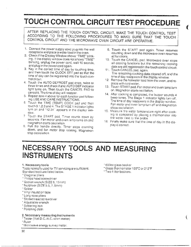Test Procedure/tools/measuring Diagram and Parts List for MW4530U XAA Samsung Microwave