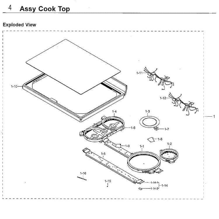 Cooktop Diagram and Parts List for NE59J7850WG AA-0004 Samsung Range