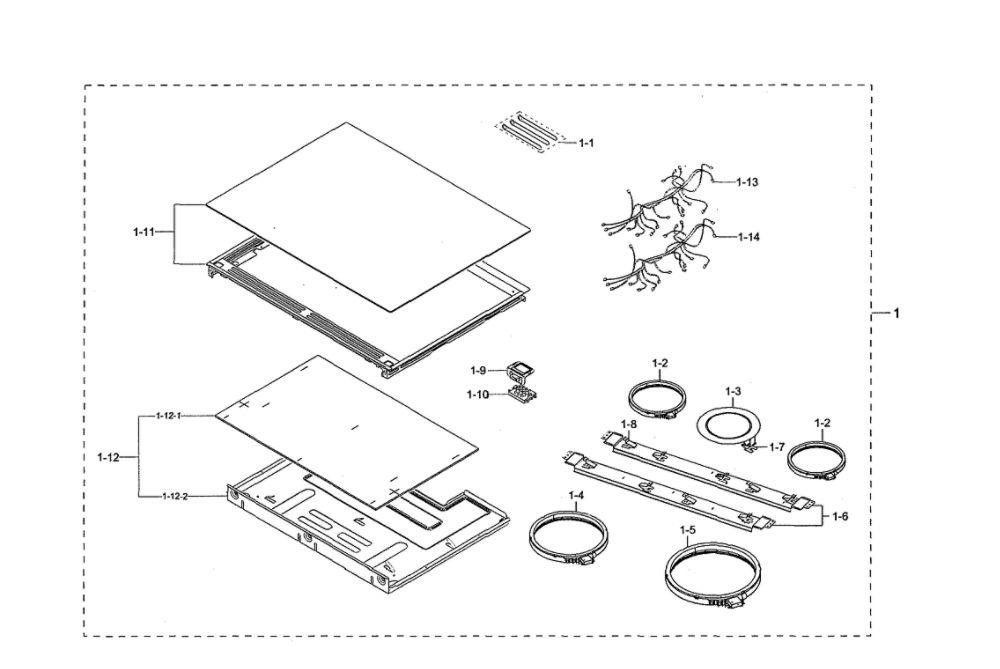 Cooktop Assembly Diagram and Parts List for NE58R9431SG AA-00 Samsung Range