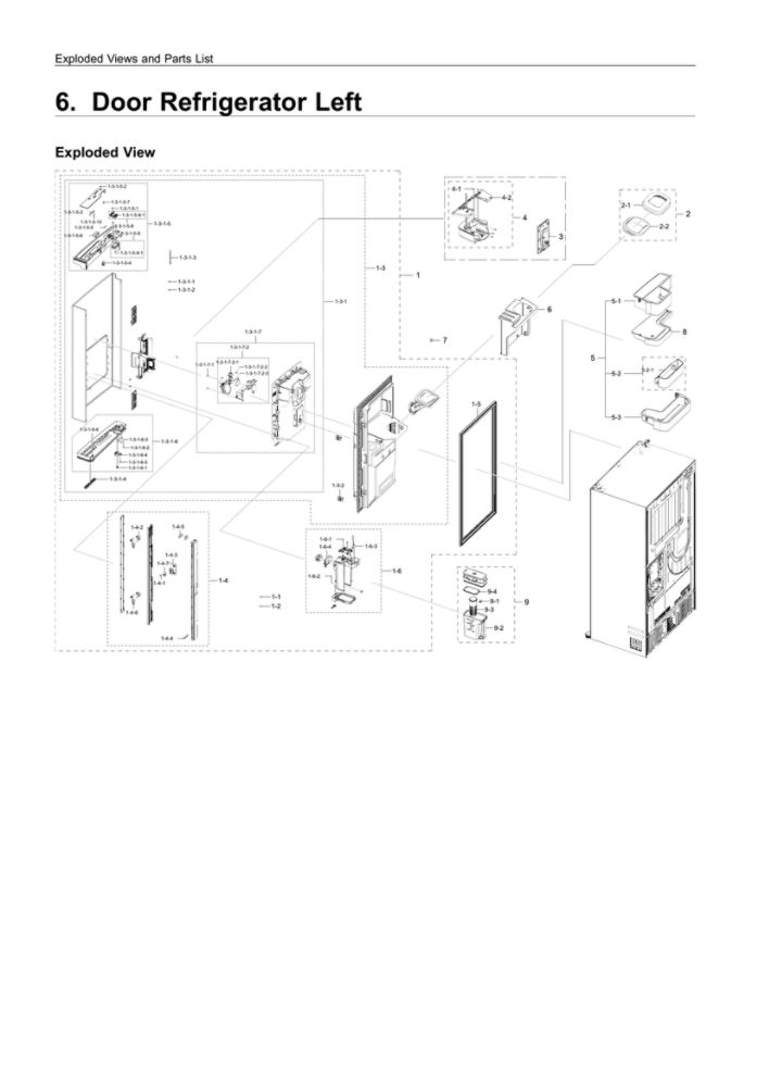 Left Refrigerator Door Parts Diagram and Parts List for RF22R7351SR AA-00 Samsung Refrigerator