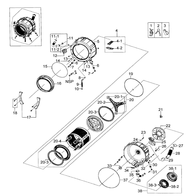 Drum Assy Diagram and Parts List for WF218ANB XAA-0000 Samsung Washer