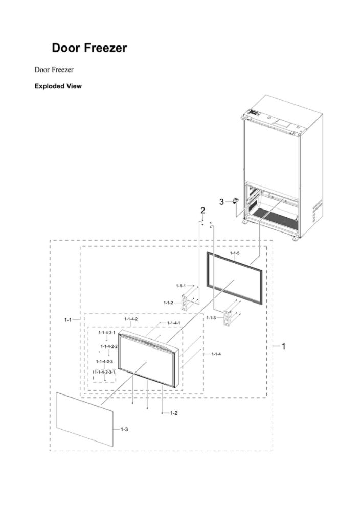 Freezer Door Parts Diagram and Parts List for RF24BB69006M AA-00 Samsung Refrigerator
