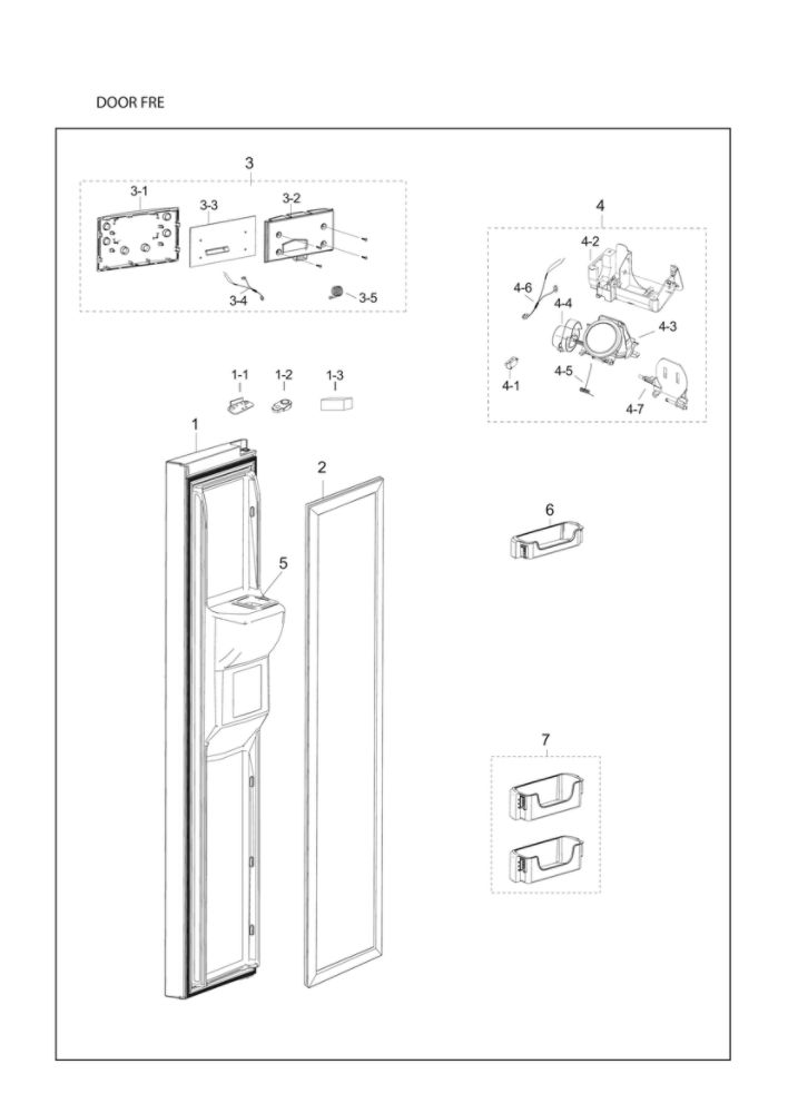 Freezer Door Parts Diagram and Parts List for RS25J500DWW BY-02 Samsung Refrigerator