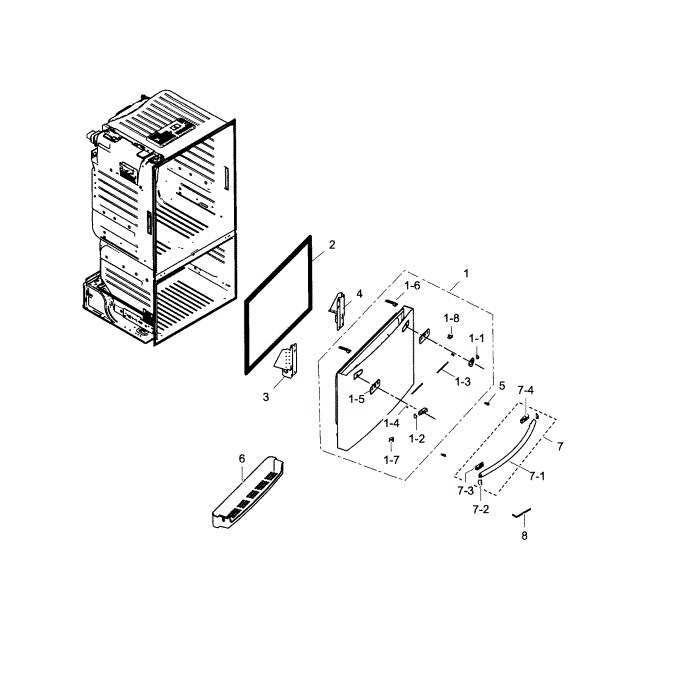 Freezer Door Diagram and Parts List for RF30HDEDTSR AA-01 Samsung Refrigerator