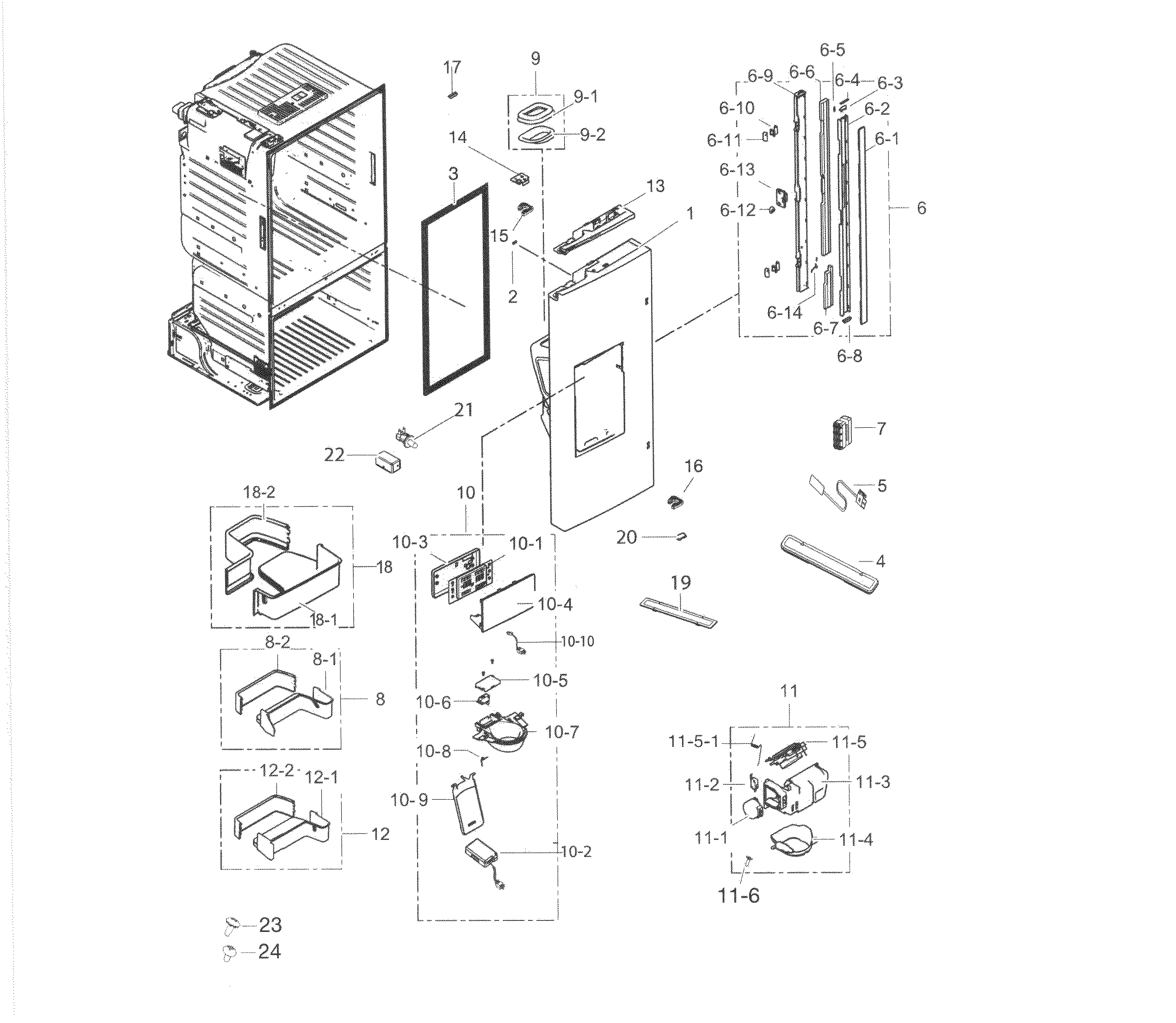 Fridge Door L Diagram and Parts List for RF263TEAEBC AA-0003 Samsung Refrigerator