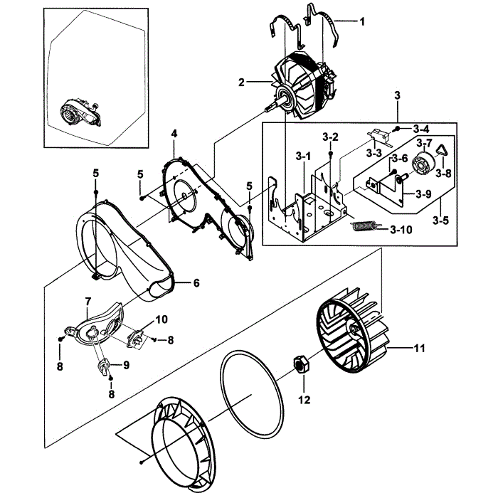 Motor Assembly Diagram and Parts List for DV2C6BGW XAA-00 Samsung Dryer