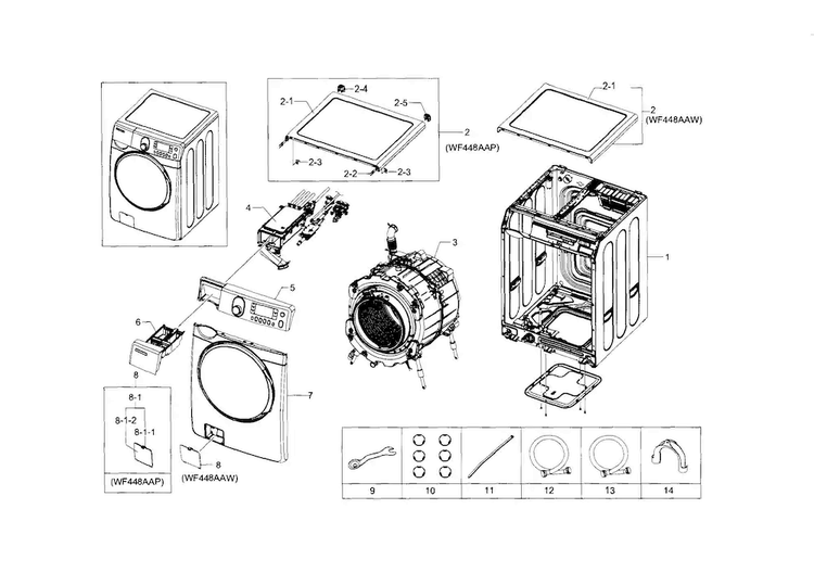 Main Assy Diagram and Parts List for WF448AAP XAA-0006 Samsung Washer