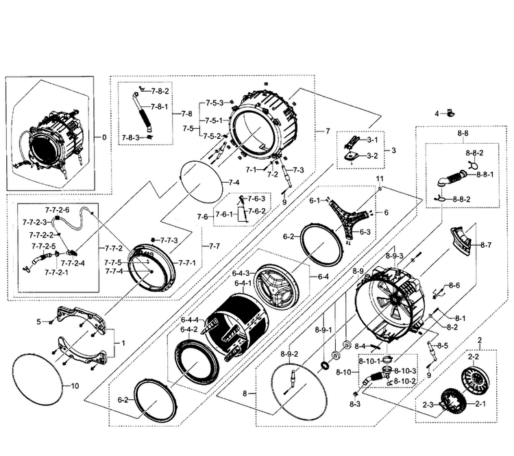 Tub-drum Diagram and Parts List for WF520ABP XAA-0005 Samsung Washer