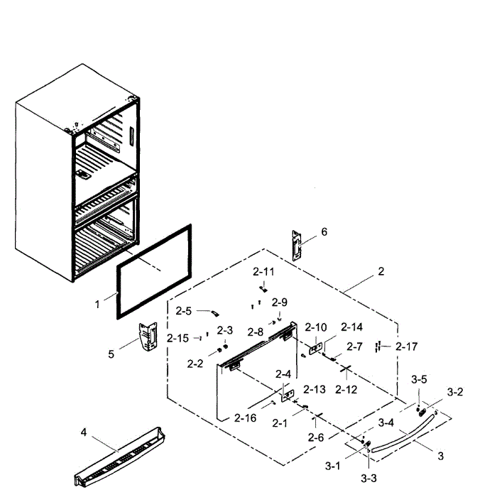 Freezer Door Diagram and Parts List for RF28HMEDBBC AA-05 Samsung Refrigerator