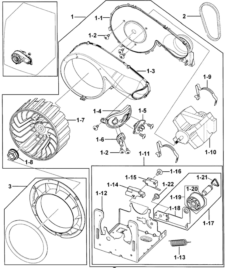 Motor Assy Diagram and Parts List for DV209AGW XAA-0000 Samsung Dryer