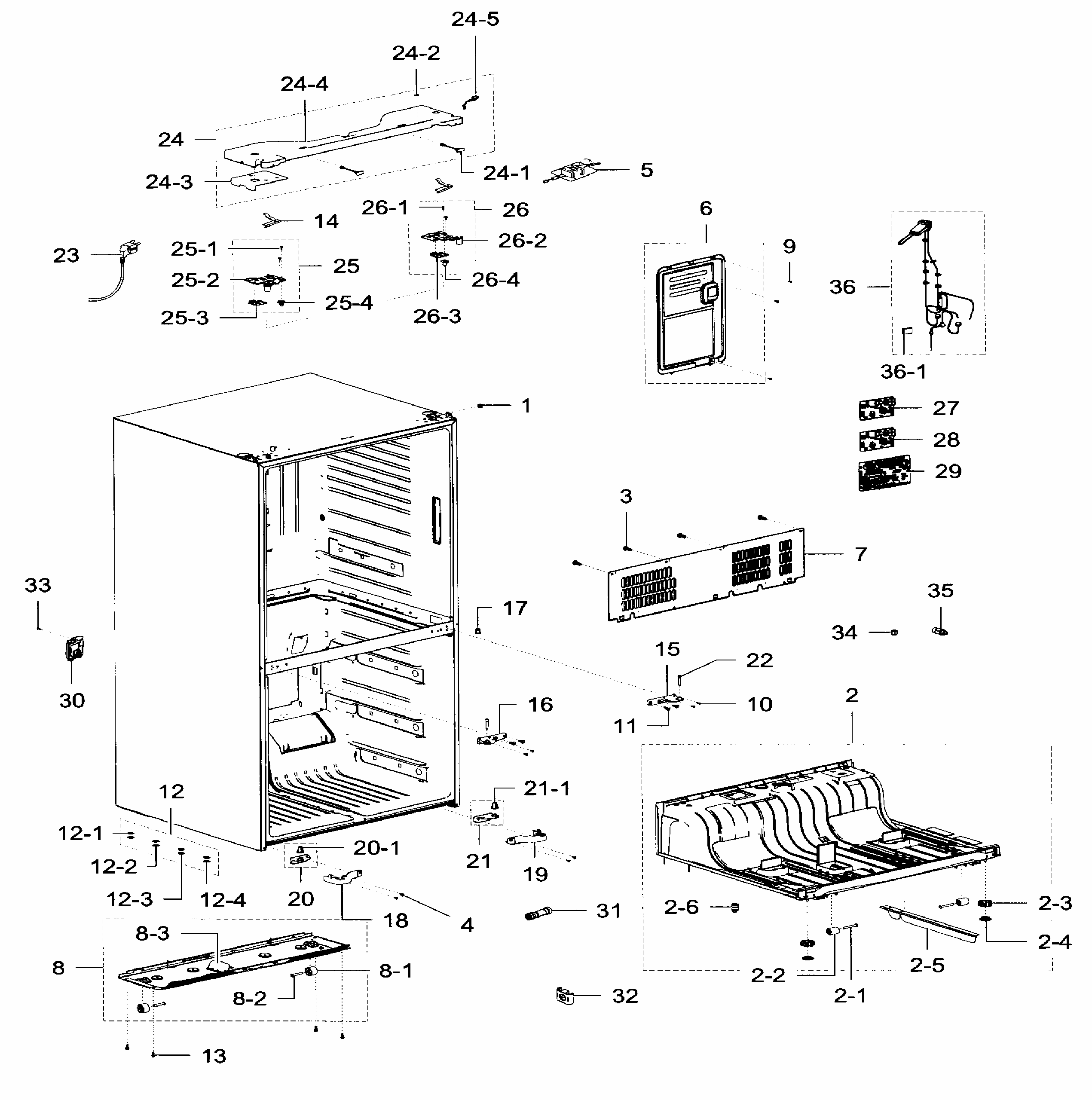 Cabinet Diagram and Parts List for RF32FMQDBSR AA-0005 Samsung Refrigerator