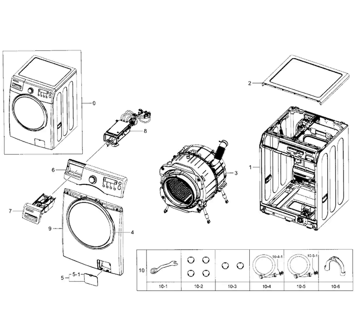 Main Section Diagram and Parts List for WF350ANW XAA-0005 Samsung Washer