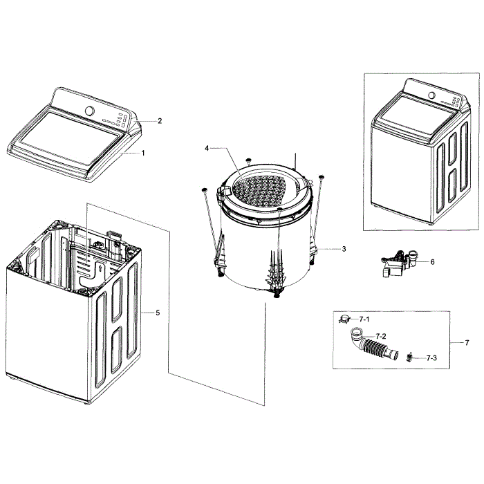 Main Section Diagram and Parts List for WA456DRHDWR AA-04 Samsung Washer