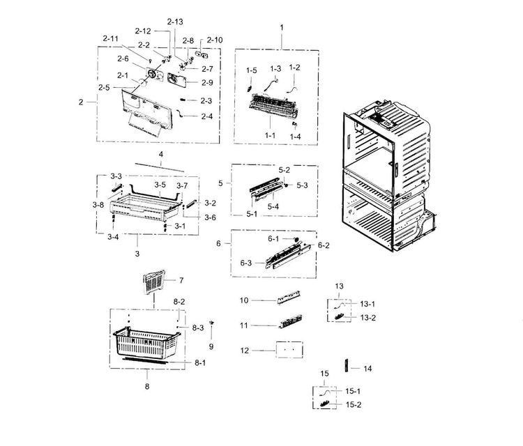 Freezer Diagram and Parts List for RF4289HARS XAA-0002 Samsung Refrigerator