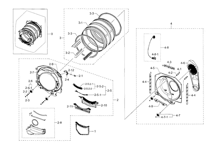 Drum Diagram and Parts List for DV36J4000GW A3-0000 Samsung Dryer
