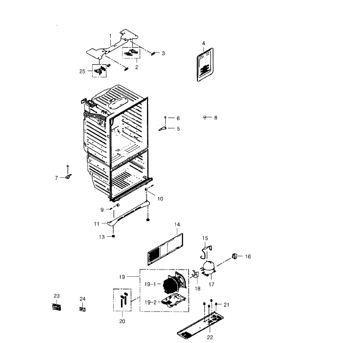 Cabinet Assembly Diagram and Parts List for RFG29PHDBP XAA-02 Samsung Refrigerator
