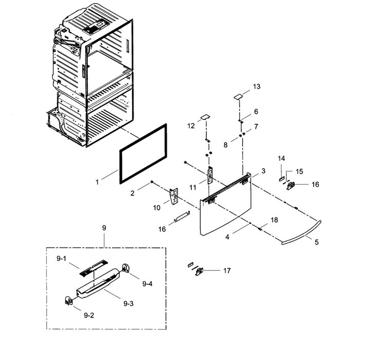 Freezer Door Diagram and Parts List for RF4287HABP XAA-0001 Samsung Refrigerator