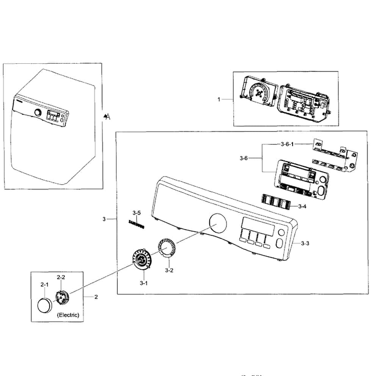 Control Panel Diagram and Parts List for DV405ETPASU AA-0000 Samsung Dryer
