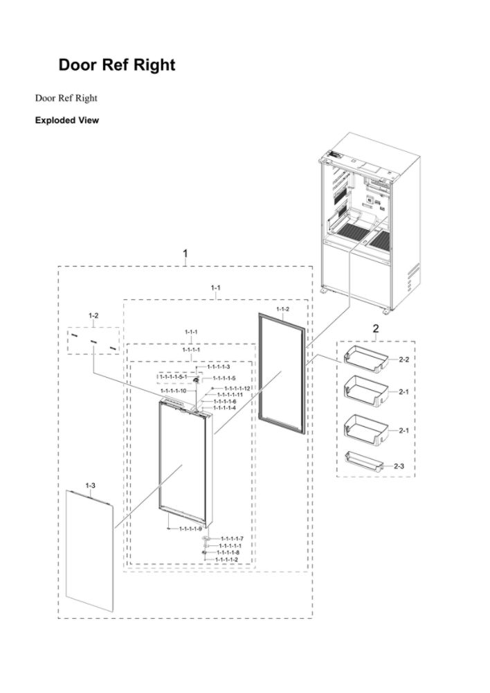 Right Refrigerator Door Parts Diagram and Parts List for RF24BB6200QL AA-00 Samsung Refrigerator