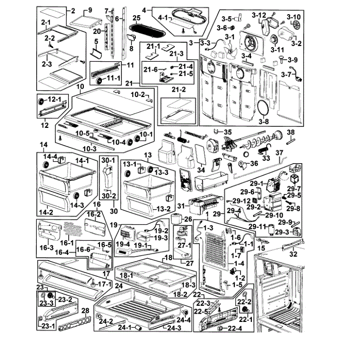 Fridge Diagram and Parts List for RF268ACRS XAA-00 Samsung Refrigerator