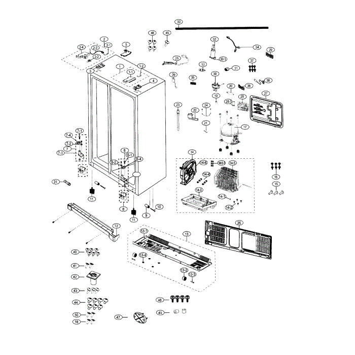 Cabinet Diagram and Parts List for RS25J500DWW AA-00 Samsung Refrigerator
