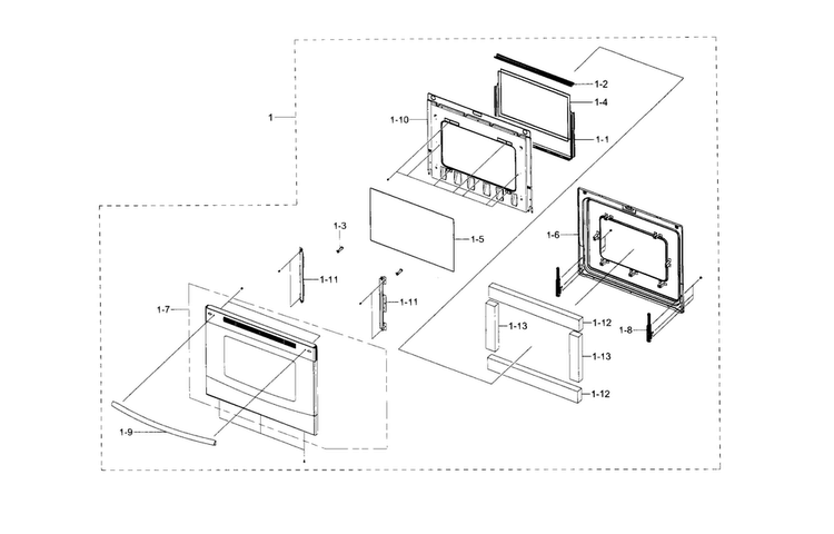 Door Diagram and Parts List for NE59J3420SB AA-0000 Samsung Range