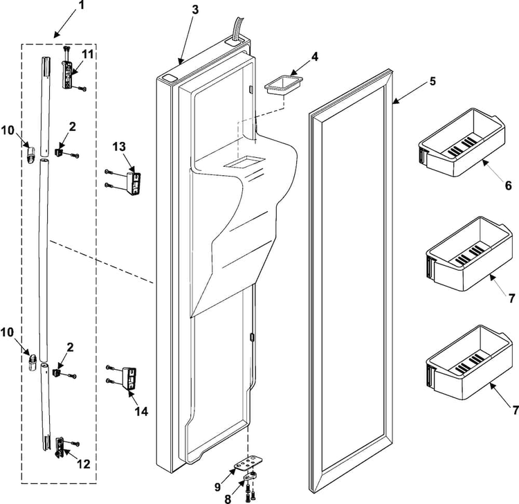 Freezer Door Diagram and Parts List for RS253BASB XAA Samsung Refrigerator