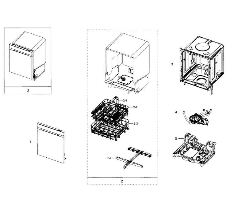 Main Section Diagram and Parts List for DW80J7550UW AA-0001 Samsung Dishwasher