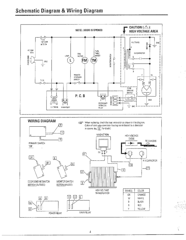 Schematic And Wiring Diagram Diagram and Parts List for MW6350W XAA Samsung Microwave