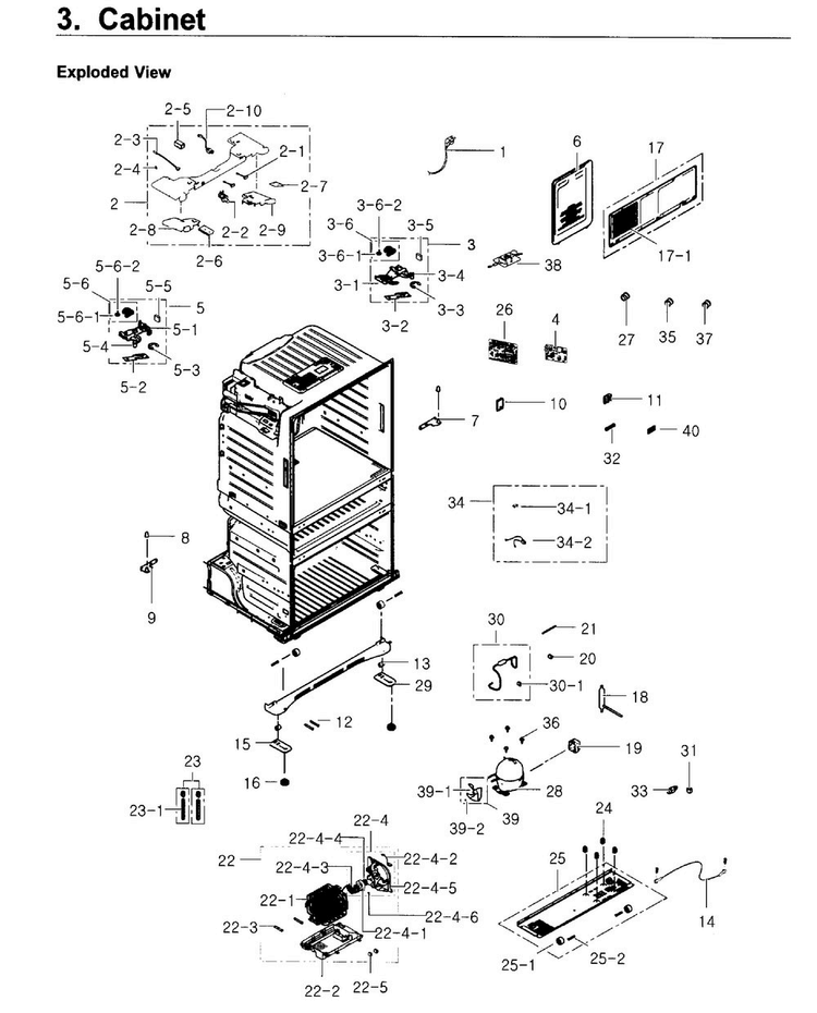 Cabinet Diagram and Parts List for RF4267HARS XAA-0005 Samsung Refrigerator