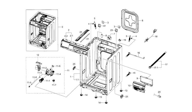 Frame & Cover Parts Diagram and Parts List for WF330ANB XAA-0004 Samsung Washer