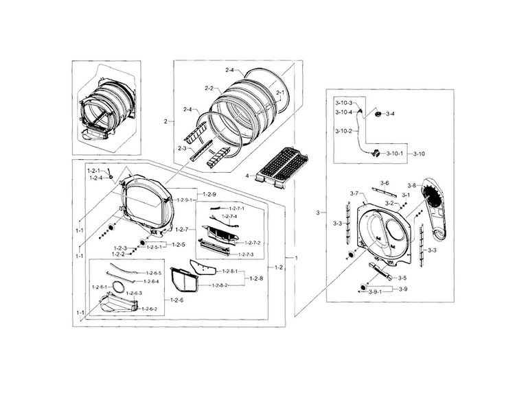 Drum Diagram and Parts List for DV5471AEW XAA-0002 Samsung Dryer