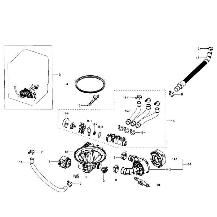 Pump Assembly Diagram and Parts List for DW80H9930MO AA-00 Samsung Dishwasher