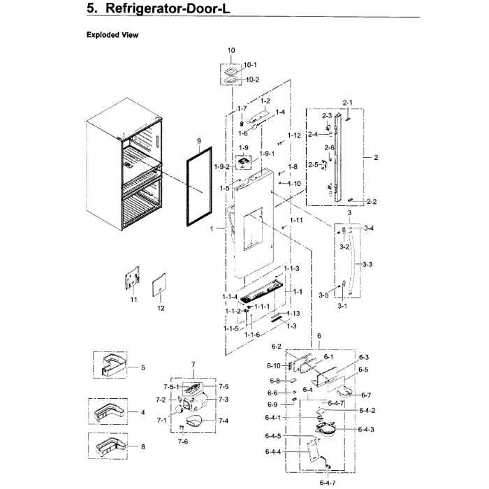 Fridge Door L Diagram and Parts List for RF22KREDBSG AA-01 Samsung Refrigerator