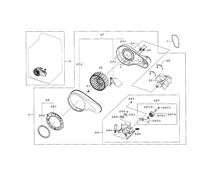 Motor Duct Diagram and Parts List for DV5471AGP XAA-0005 Samsung Dryer