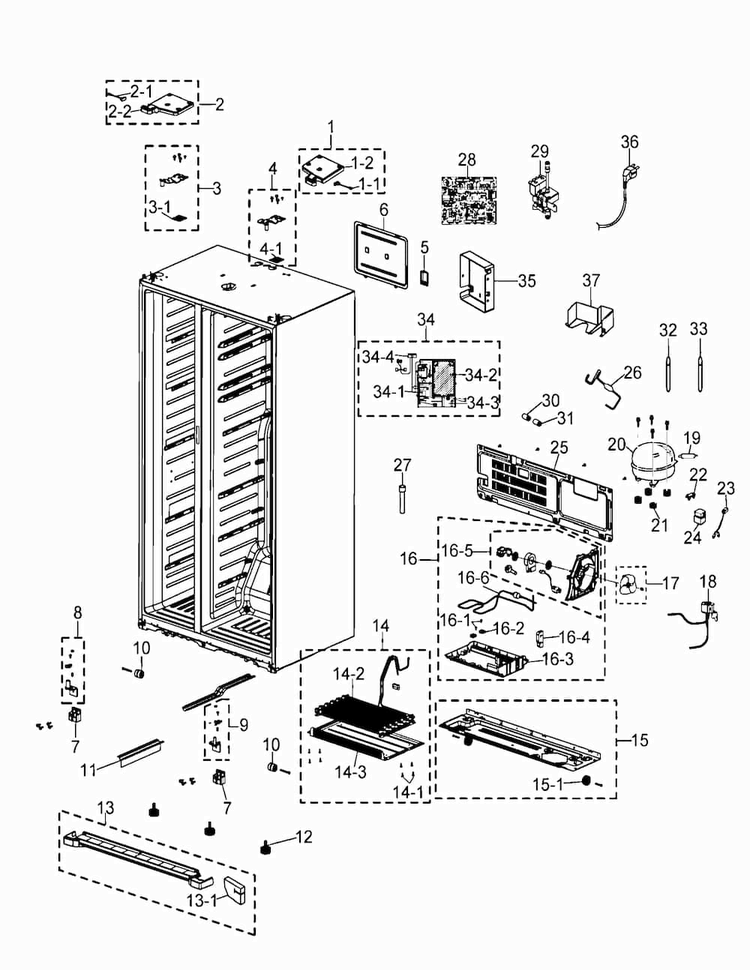 Cabinet Diagram and Parts List for RSG257AARS XAA-0000 Samsung Refrigerator